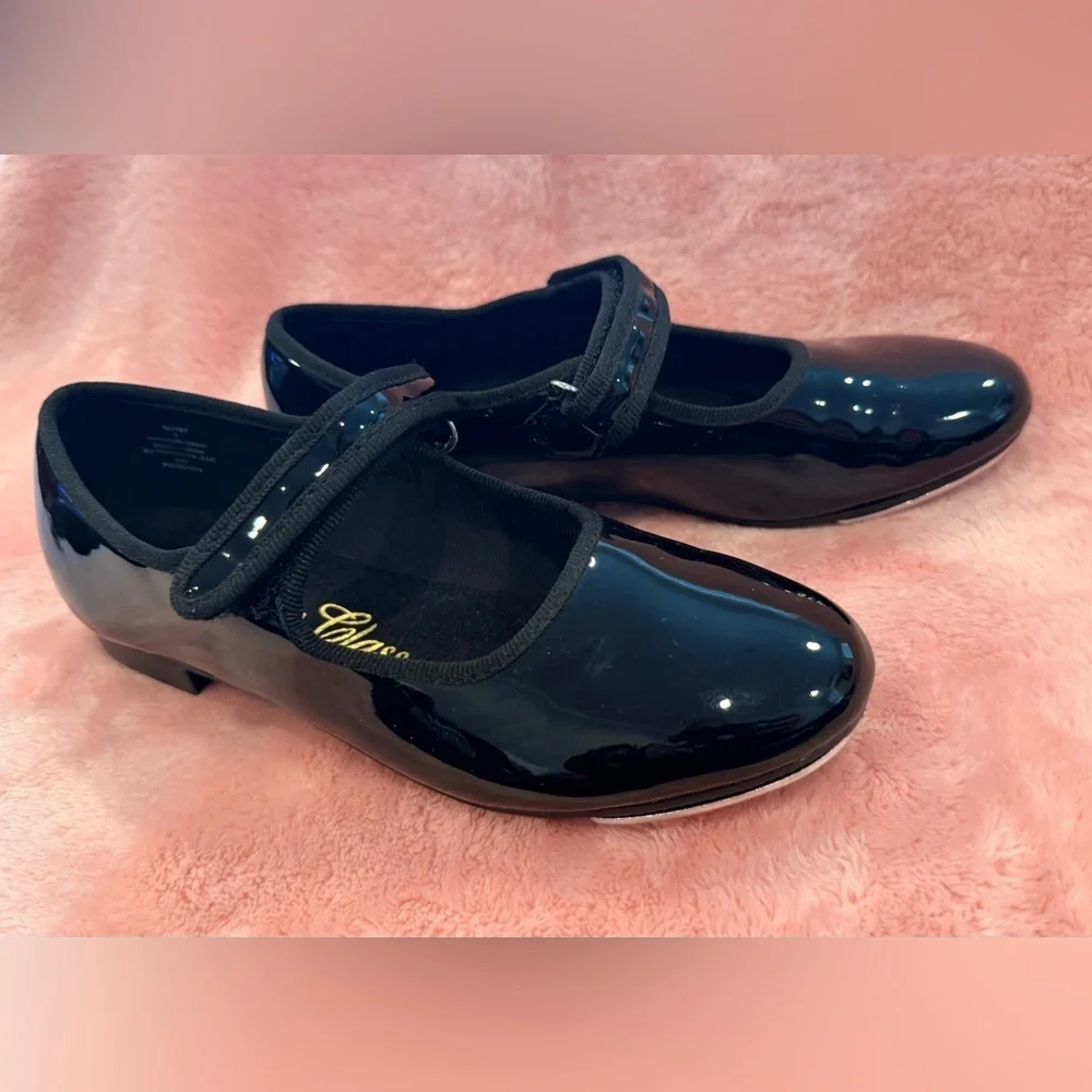 Dance Class Black Tap glossy Shoes Girls Size 1 – Tap Plates performance jazz